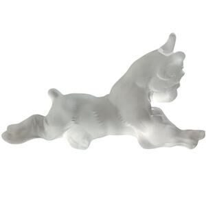 Vintage FROSTED Glass Boxer Laying Dog Figurine Paperweight 8"